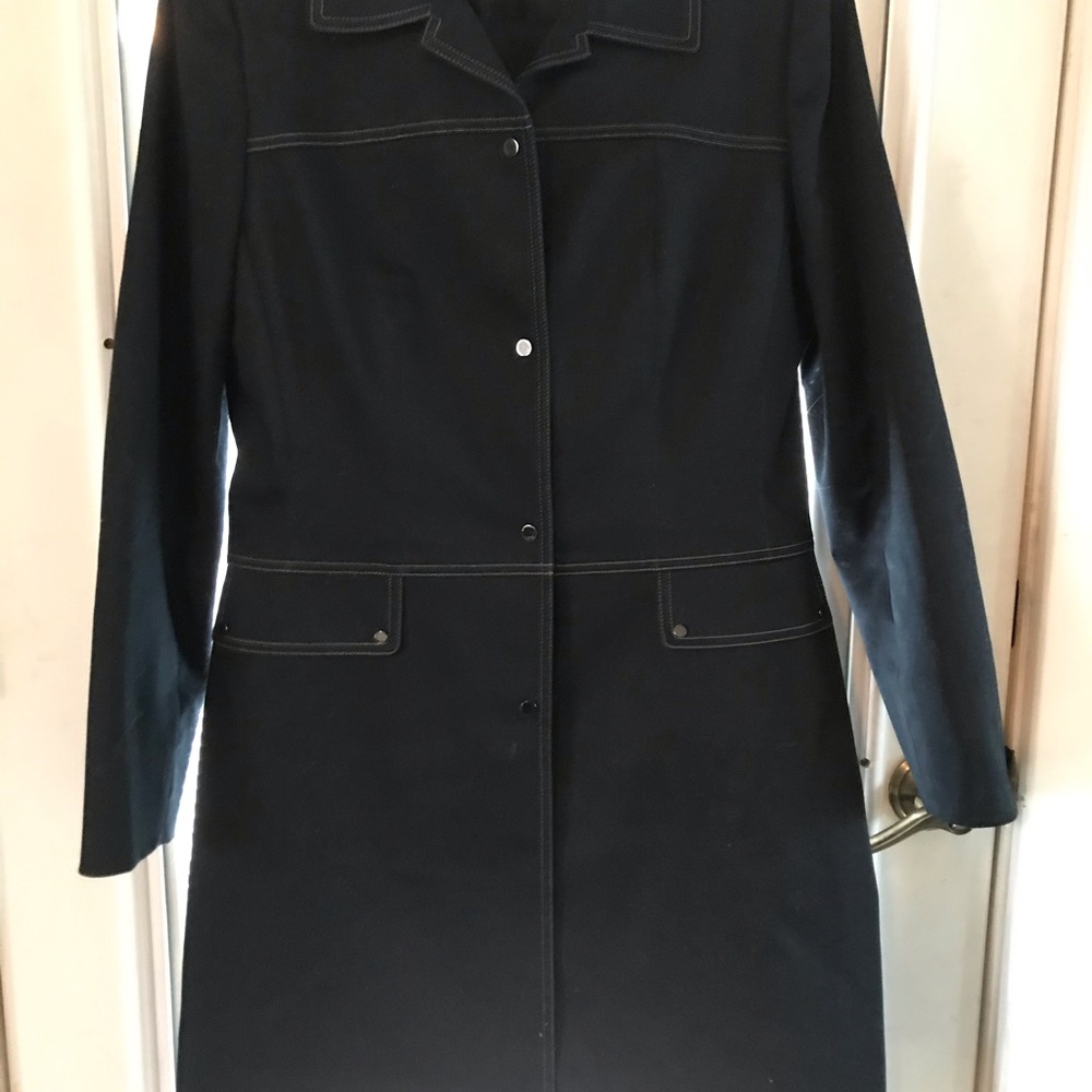 Tahari Black Long Jacket with Contrast Stitching - Picture 3 of 5